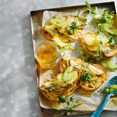 Grilled Pear & Blue-Cheese Crostini