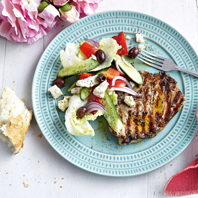 Lemon & Oregano Pork Chops With Greek Salad