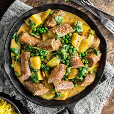 Curried Sausages with Yellow Fried Rice