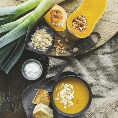 Easy Pumpkin Soup with Pan Cheese Toasties