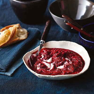 Hot Beet Soup With Sausage & Cabbage