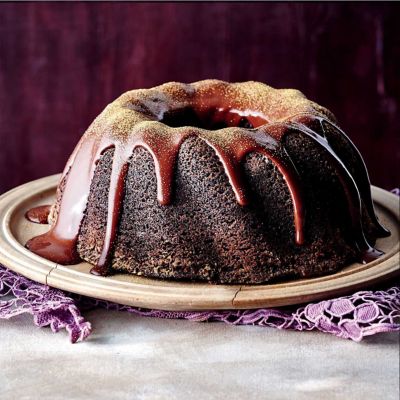 Chocolate Bundt Cake With Chocolate Gold Sprinkle Glaze
