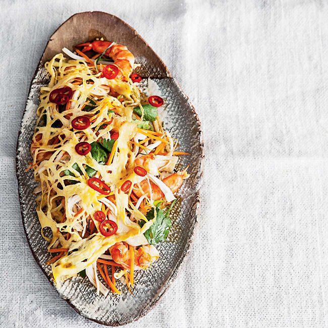 Lacy Omelettes With Prawn & Chicken Salad