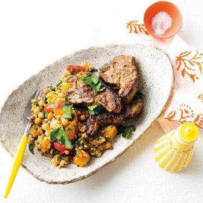 Barbecue Chops With Vegetable Pilaf