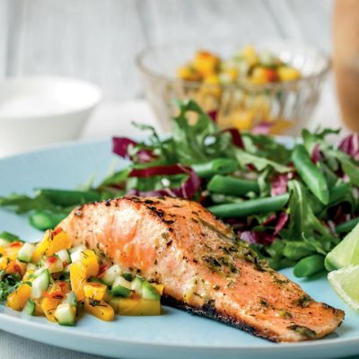 Herbed Salmon Fillets with Mango & Chilli Salsa