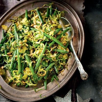 Beans With Shaved Brussels Sprouts