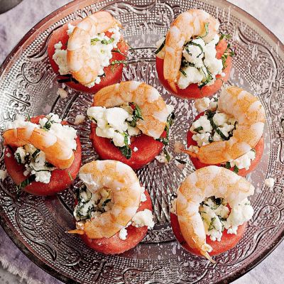 Watermelon With Prawns & Feta