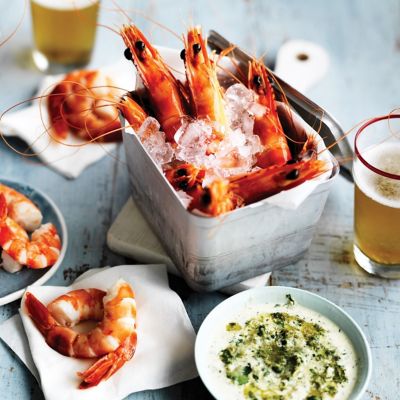A Bucket of Australian Prawns with Texas Green Chilli Mayonnaise