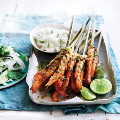 Lime and Lemongrass BBQ Skewered Prawns