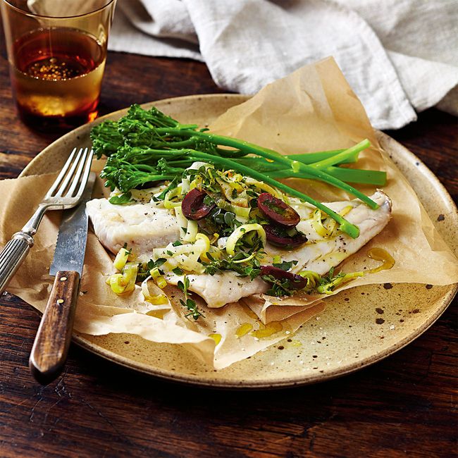 Snapper Parcels With Olives, Leeks & Herbs