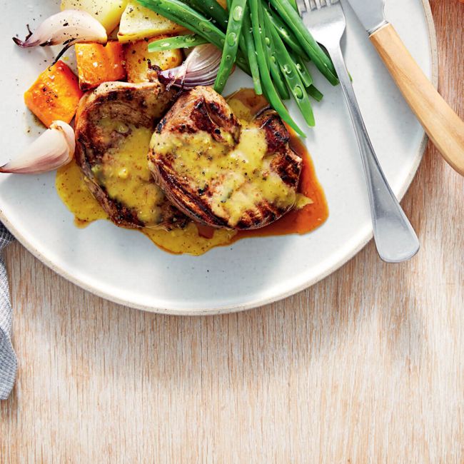 Marinated Lamb Steaks With Roasted Vegetables