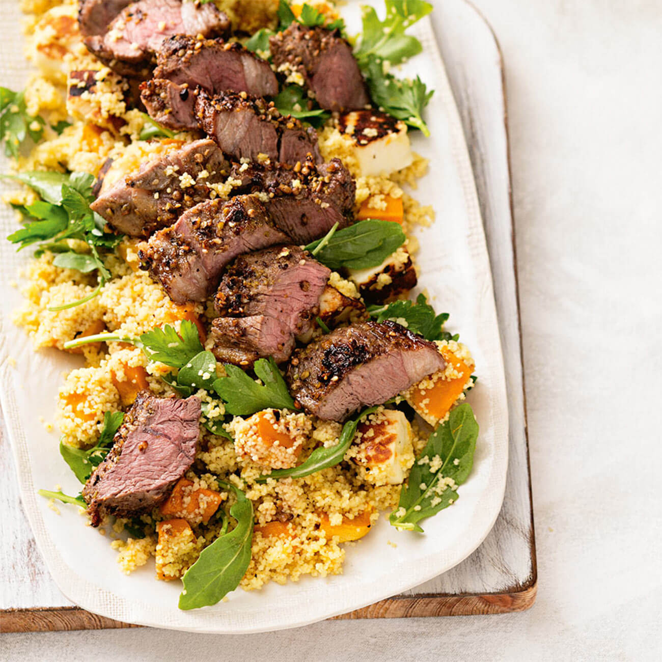 Dukkah Lamb With Haloumi Couscous