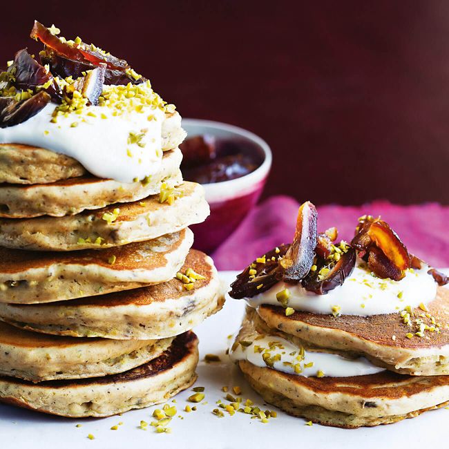 Gluten-Free Pistachio, Banana & Date Pancakes