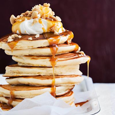 Peanut Butter Pancakes & Salted Caramel Sauce