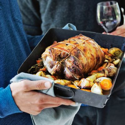 Roast Lamb With Garlic, Leek & Honey