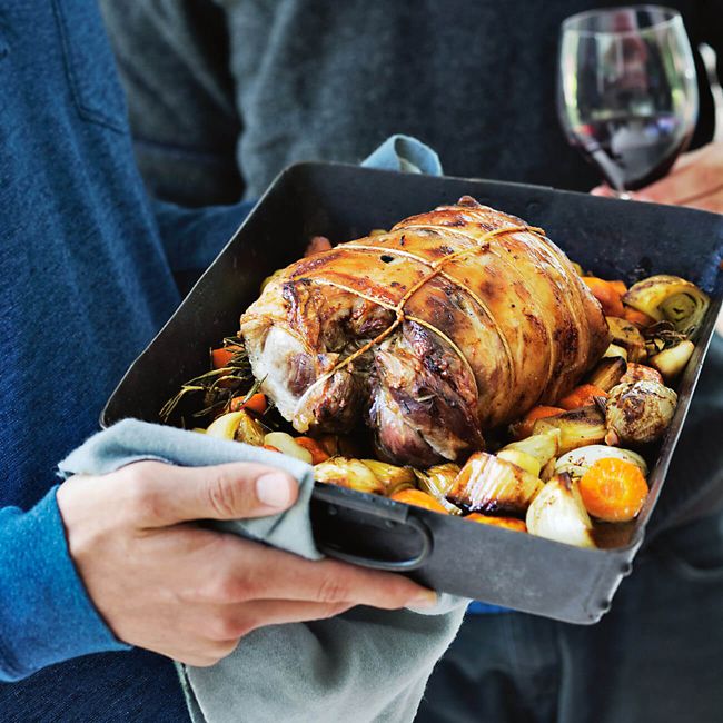 Roast Lamb With Garlic, Leek & Honey