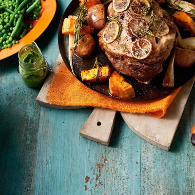 Roast Lamb with Rocket Pesto