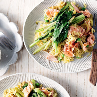Spiced Pilaf With Salmon & Asian Greens