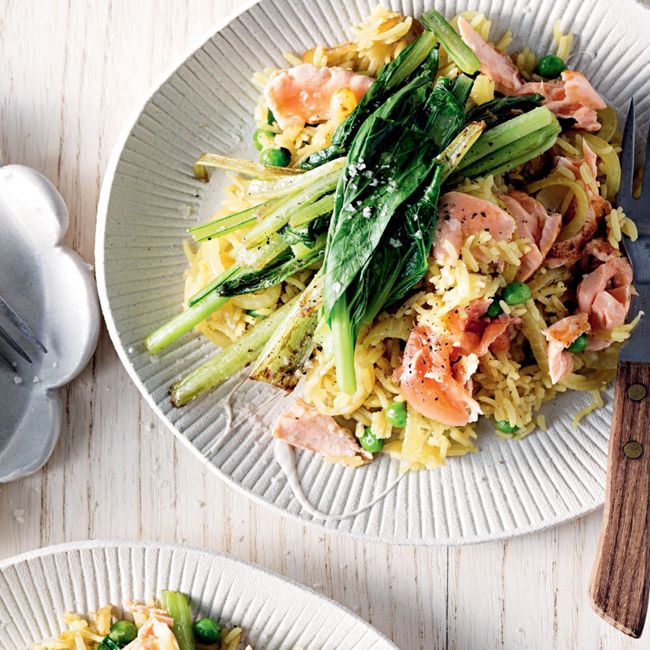 Spiced Pilaf With Salmon & Asian Greens
