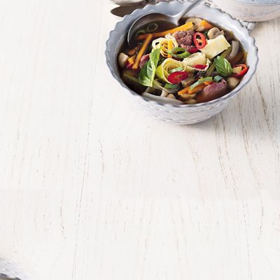 Thai Beef Soup With Basil & Omelette Strips