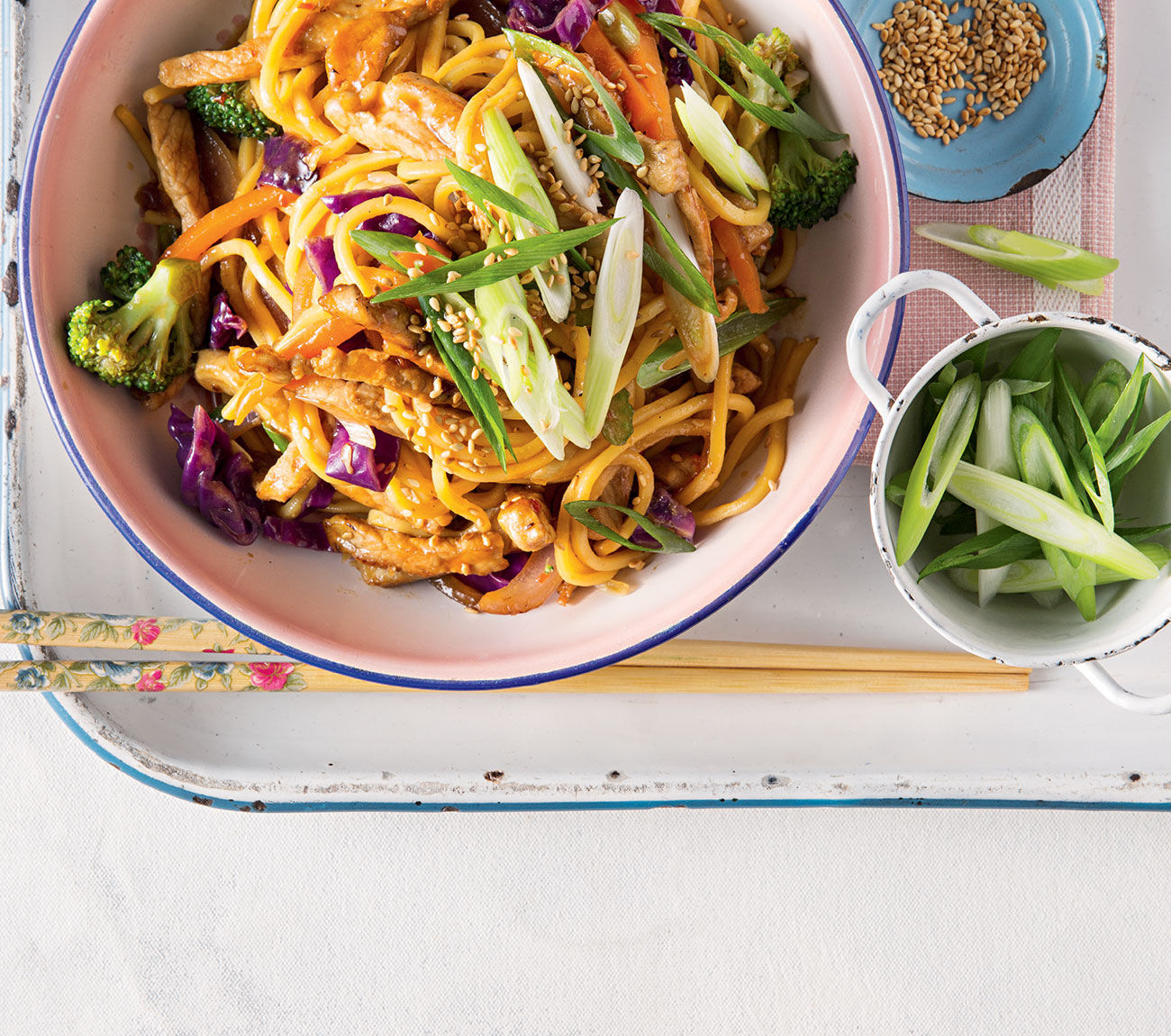 Recipe: Hoisin-Glazed Pork Chops with Stir-Fried Vegetables & Wonton  Noodles - Blue Apron