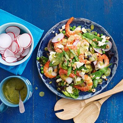 Mixed Pea Salad With Prawns, Mint & Feta