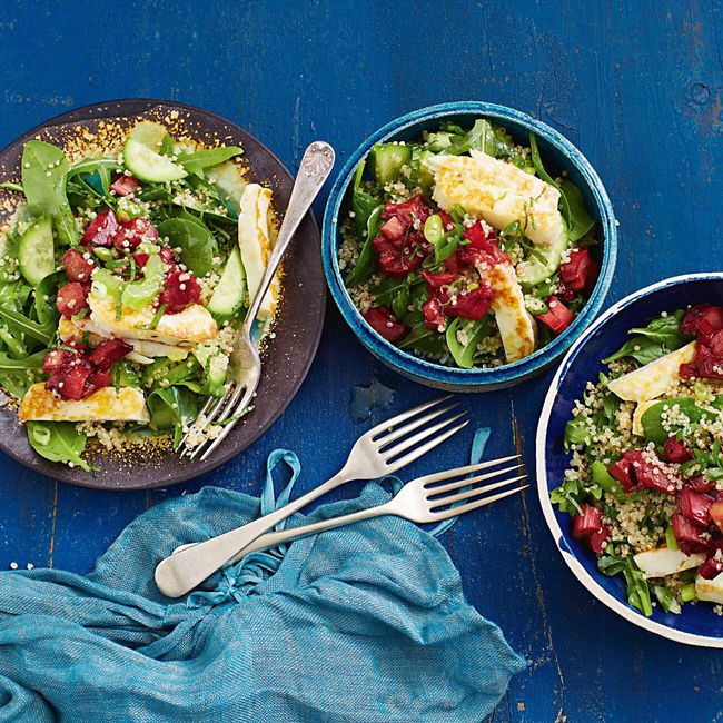 Quinoa, Rhubarb, Walnut & Haloumi Salad