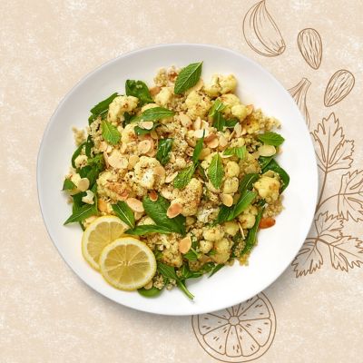 Roasted Cauliflower, Quinoa & Baby Spinach Salad