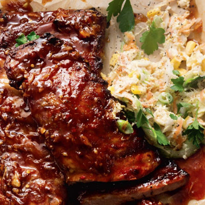 Barbecue Pork Ribs With Shredded Cabbage Salad
