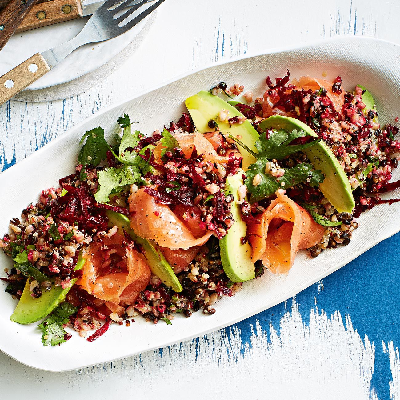 Barley & quinoa salad with smoked salmon