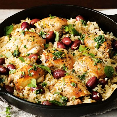 One Pan Greek Chicken & Lemon Rice