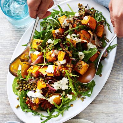 Roast Pumpkin & Lentil Salad With Yoghurt