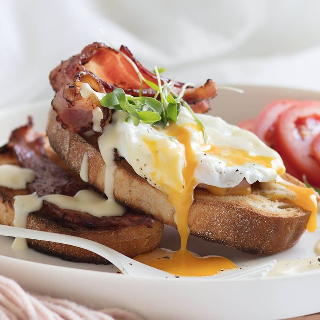 Deconstructed Croque Madame with Poached Eggs