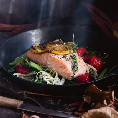 Baked Salmon With Zucchini Spaghetti