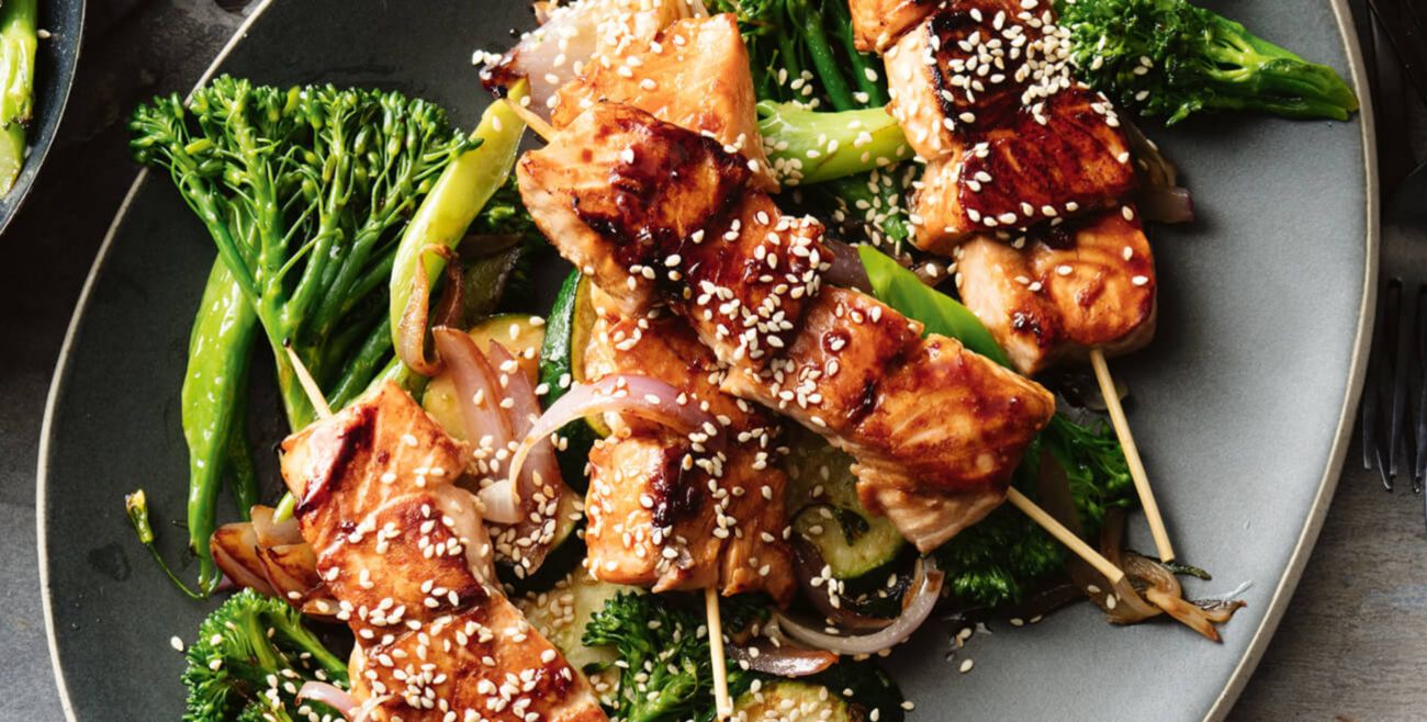 Gingered Salmon Skewers With Warm Vegetable Salad Recipe | Woolworths