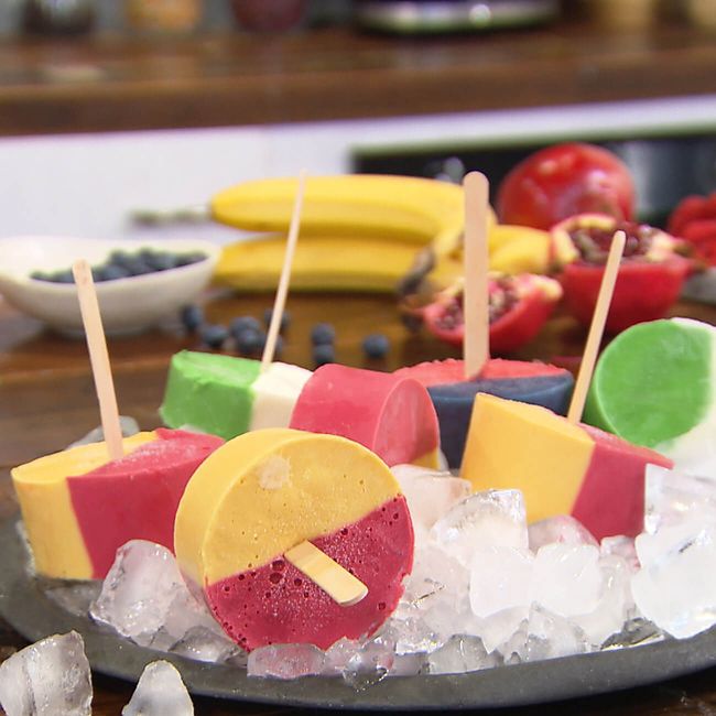 Banana, Raspberry And Mango Frozen Yoghurt Pops