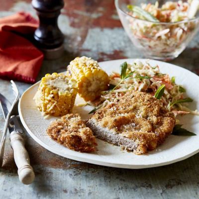 Beef Schnitzel With Coleslaw And Corn