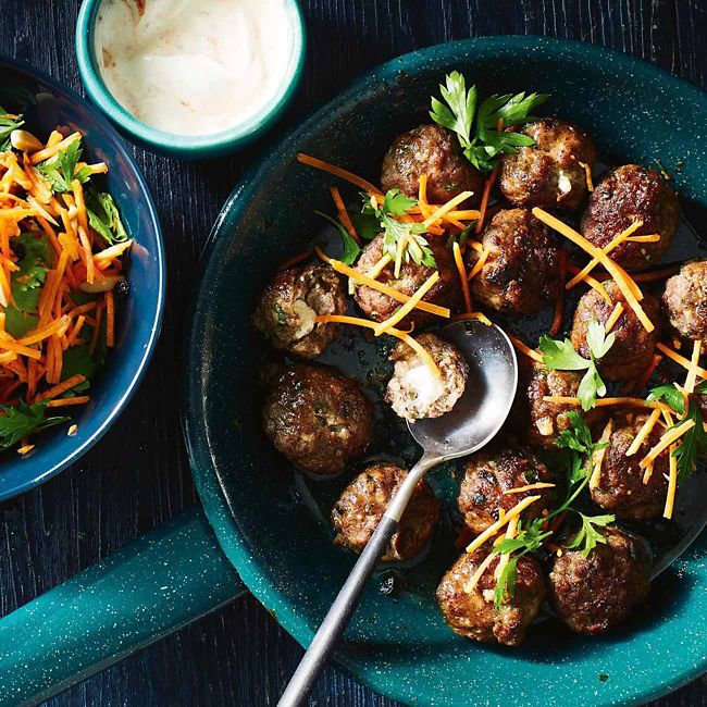 Feta Stuffed Meatballs With Carrot Salad