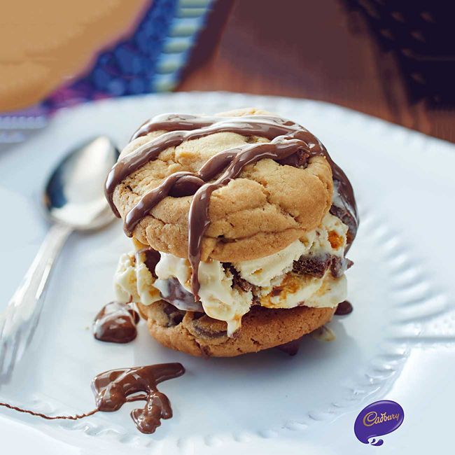 Crunchie Ice Cream Choc Chip Cookie Sandwich