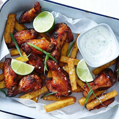 Harissa Chicken Wings With Yoghurt & Polenta Chips