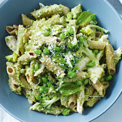 Poached Chicken With Penne & Pesto
