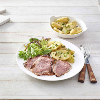 Dijon Mustard And Oregano Lamb Leg With Potato And Caper Salad