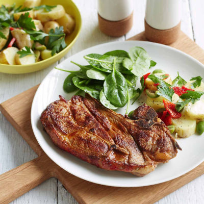 Smoked Paprika Chops With A Potato, Capsicum And Olive Salad