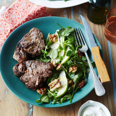 Spiced Lamb Loin Chops With Pear And Walnut Salad