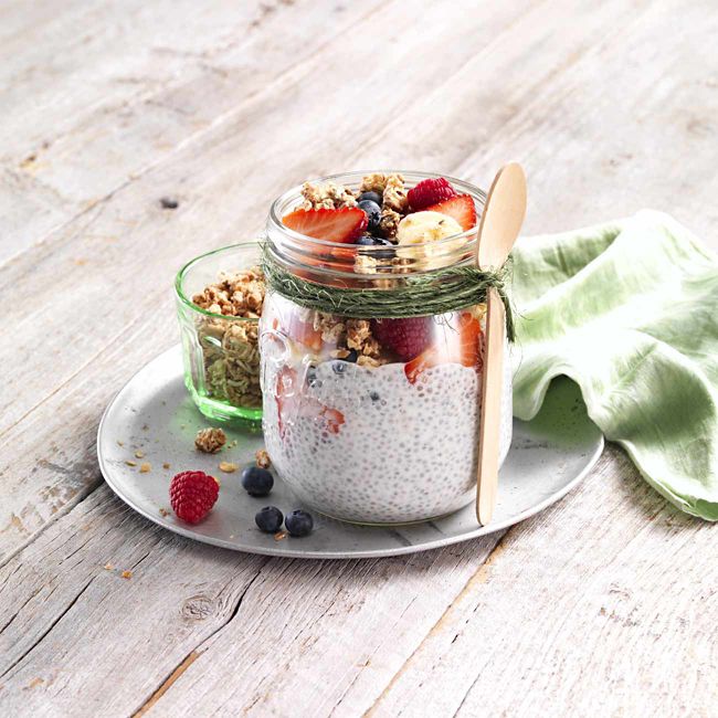 Coco Nutty And Chia Breakfast Pudding With Fresh Berries
