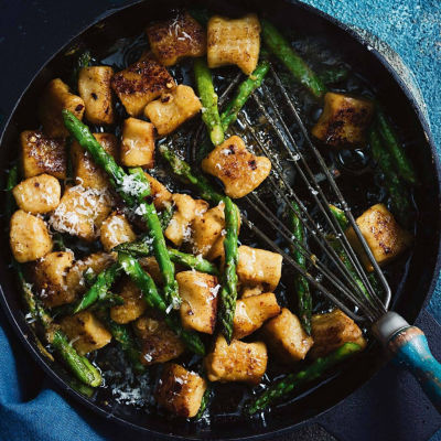 Pan-Fried Gnocchi With Asparagus & Miso Dressing