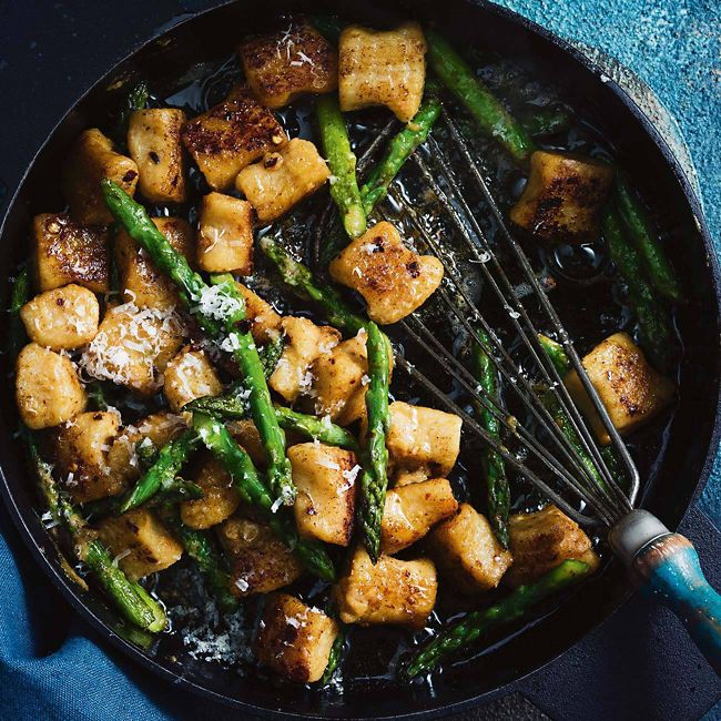 Pan-Fried Gnocchi With Asparagus & Miso Dressing