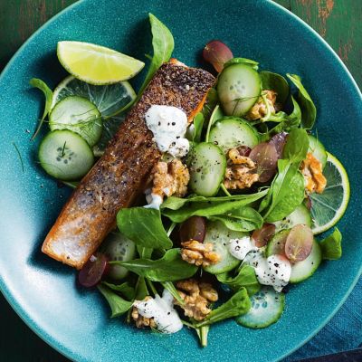 Pan-Fried Salmon With Cucumber Salad