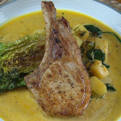 Potato Casserole With Pork Chops And Grilled Lettuce