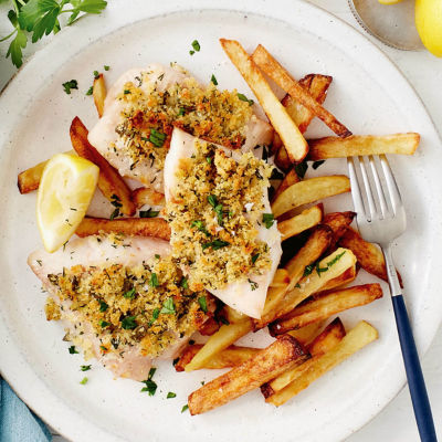 Crumbed Fish & Oven Baked Chips